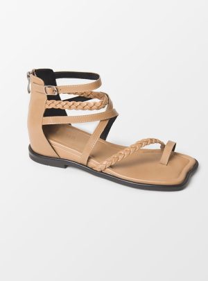 Ambrosia Brown Open Toe Flat Sandals