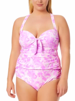 California Waves Plus Trendy Plus Size Tie Dyed Tankini Top & Bottoms