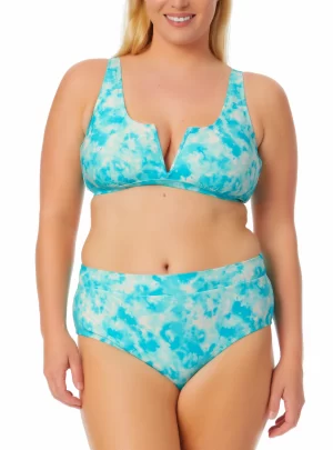 California Waves Plus Trendy Plus Size Tie Dyed V-Wire Tie-Back Bikini Toplette & Bottoms