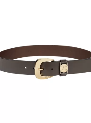 MICHAEL Michael Kors Leather Belt with MK Cutout Logo Disc Belt