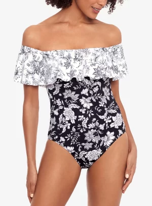 Ruffled Off-The-Shoulder Tummy-Control One-Piece Swimsuit