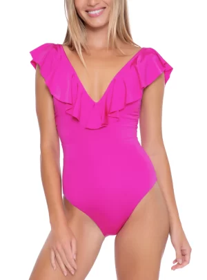 Trina Turk Atlas Ruffle Plunge One-Piece Swimsuit